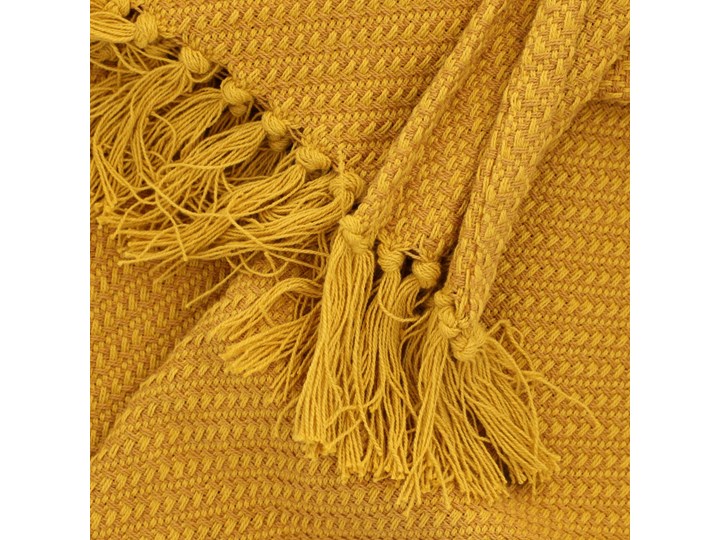 Pled MORRIS musztardowy z frędzlami 130x170 cm - Homla Bawełna Kolor Żółty