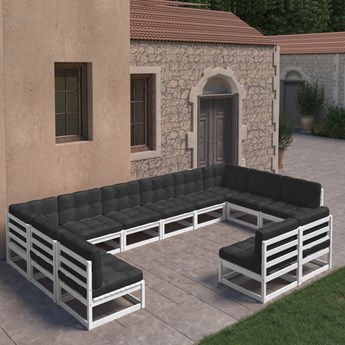 vidaXL 12-cz. zestaw wypoczynkowy do ogrodu, z poduszkami, biały sosna