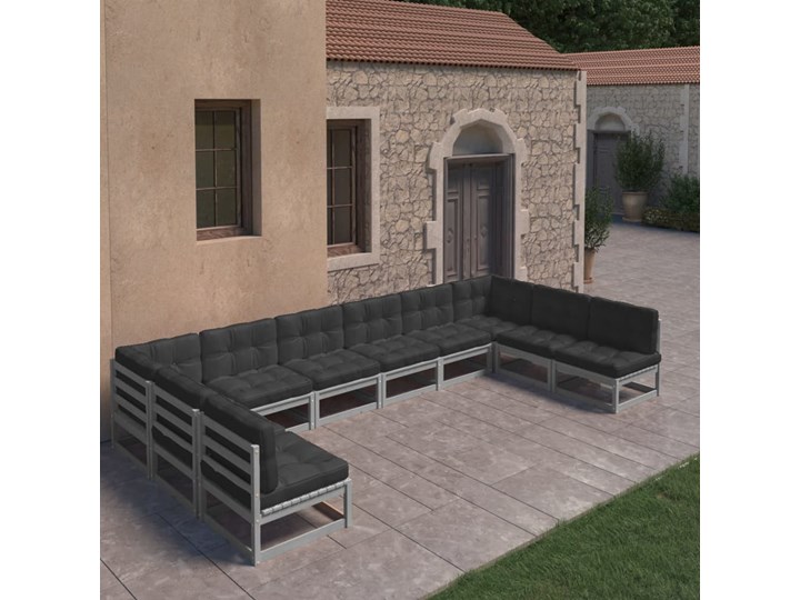 vidaXL 10-cz. zestaw wypoczynkowy do ogrodu, z poduszkami, szary Zestawy wypoczynkowe Tworzywo sztuczne Drewno Zawartość zestawu Sofa