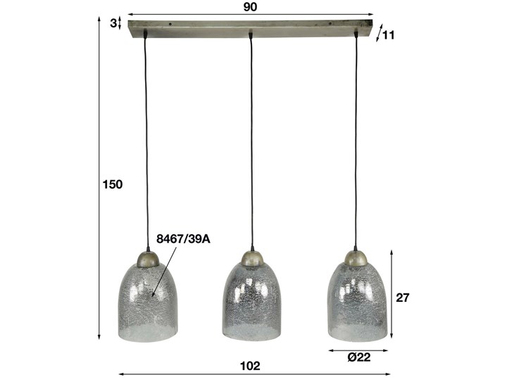 Lampa wisząca Sphere Clearstone 3L 102 cm klosze szklane kamienne Lampa z kloszem Szkło Kategoria Lampy wiszące