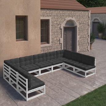 vidaXL 9-cz. zestaw wypoczynkowy do ogrodu, z poduszkami, biała sosna