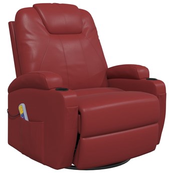 vidaXL Bujany fotel masujący, winna czerwień, obity sztuczną skórą
