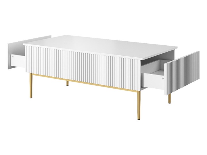 BOGART. Stolik kawowy Nicole biały mat / złote nóżki Długość 120 cm Zestaw stolików Szerokość 60 cm Metal Wysokość 48 cm Płyta MDF Wysokość 23 cm Kształt blatu Prostokątne