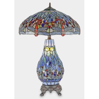 Lampa Witrażowa w Stylu Tiffany ze Świecącą Podstawą Ważka Niebieska