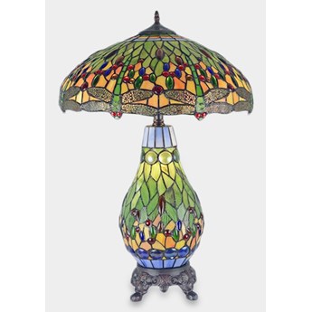 Lampa Witrażowa w Stylu Tiffany ze Świecącą Podstawą Ważka Zielona