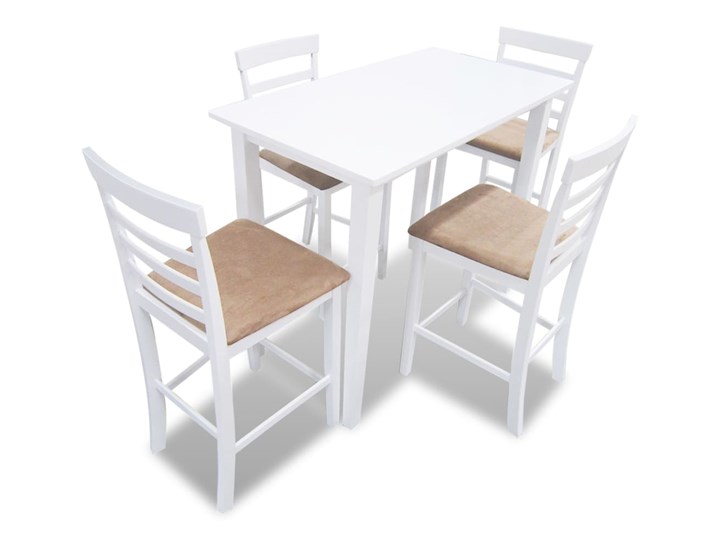vidaXL Zestaw białych, drewnianych mebli barowych: stół i 4 krzesła Pomieszczenie Jadalnia Kategoria Stoły z krzesłami