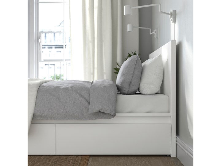 IKEA MALM Rama łóżka z 2 pojemnikami, Biały, 140x200 cm Łóżko drewniane Drewno Pojemnik na pościel Z pojemnikiem