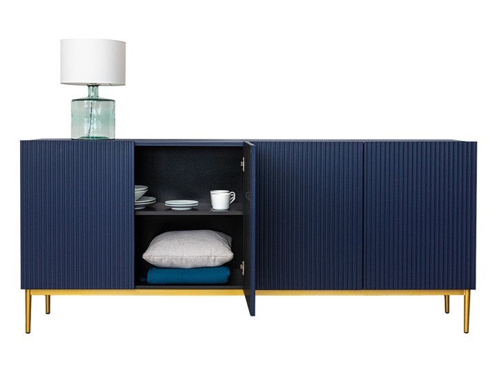 BOGART. Komoda Nicole 200 cm granat MDF / złote nóżki Pomieszczenie Salon Głębokość 45 cm Z witrynami Wysokość 85 cm Styl Glamour