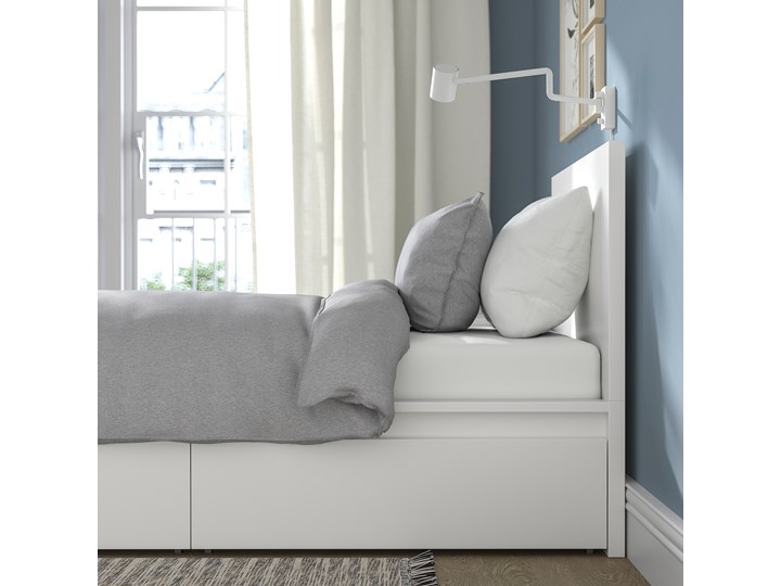 IKEA MALM Rama łóżka z 2 pojemnikami, Biały, 90x200 cm Łóżko drewniane Drewno Styl Skandynawski Kategoria Łóżka do sypialni