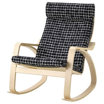 IKEA POÄNG Krzesło bujane, okl brzoz/Storudden biały/czarny, Szerokość: 68 cm