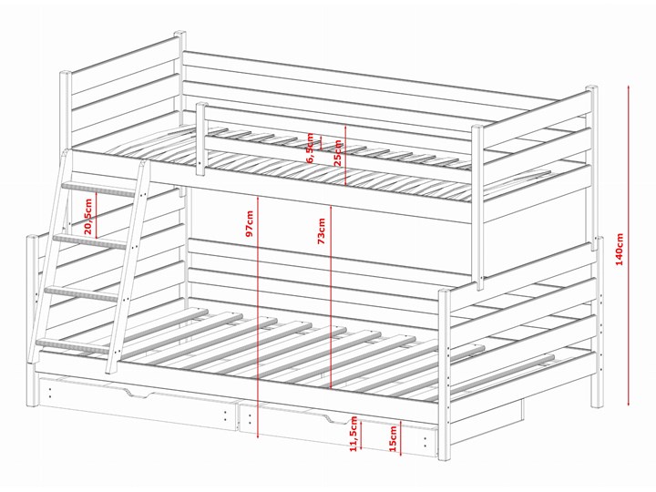 Łóżko piętrowe FAMI Lano Meble Drewno Kategoria Łóżka dla dzieci Rozmiar materaca 90x200 cm