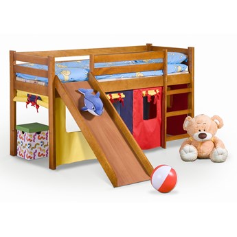NEO PLUS - łóżko piętrowe ze zjeżdżalnią i materacem - sosna