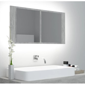 vidaXL Szafka łazienkowa z lustrem i LED, szarość betonu, 90x12x45 cm