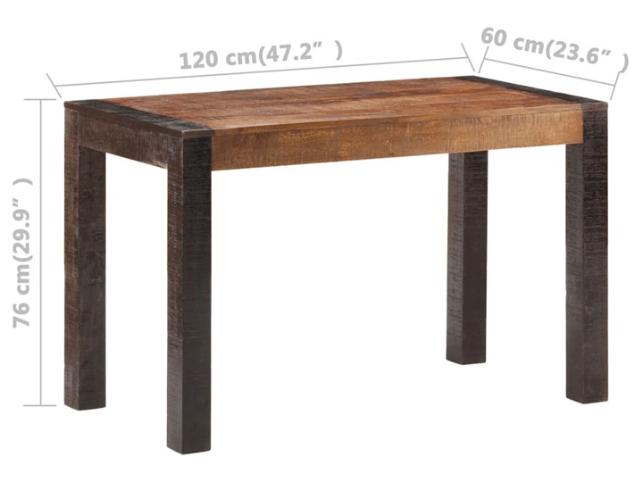 vidaXL Stół jadalniany, 120x60x76 cm, lite surowe drewno mango Kształt blatu Prostokątny