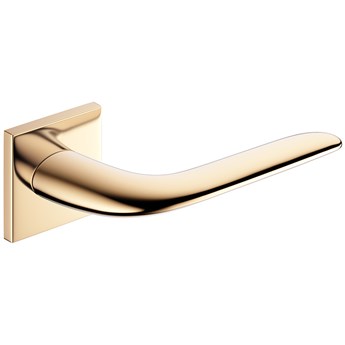 Elegancka, złota klamka MOON ze smukłym, kwadratowym szyldem SLIM 6 mm, mosiądz błyszczący