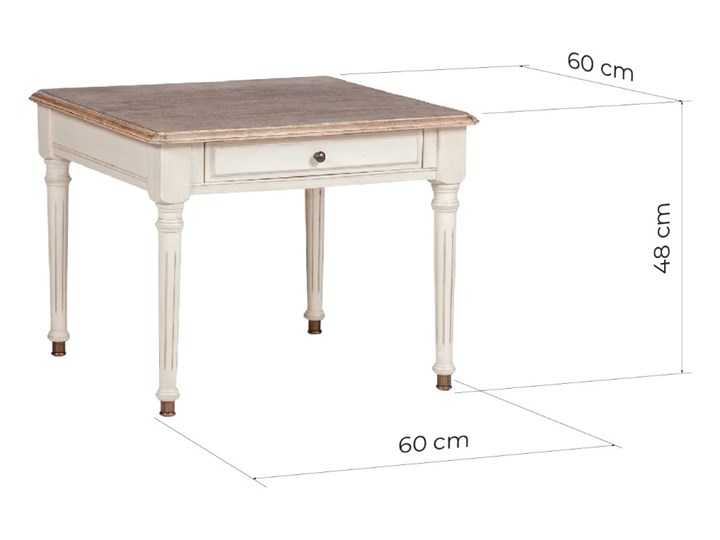 Kwadratowy stół Negre, 60 cm, ecru, orzech Drewno Stolik Metal Wysokość 48 cm Styl Minimalistyczny