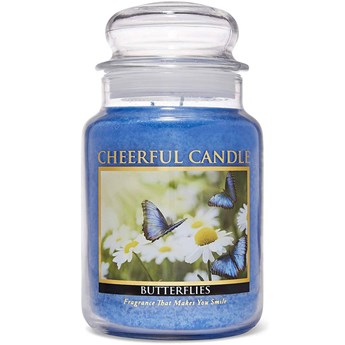 Cheerful Candle duża świeca zapachowa w szklanym słoju 2 knoty 24 oz 680 g - Butterflies