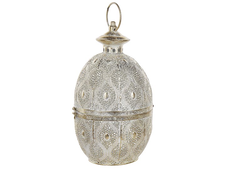 Beliani Lampion złoty metalowy 34 cm ze szklanym wkładem na świeczkę jajo orientalny ażurowy Kategoria Świeczniki i świece Szkło Kolor Szary