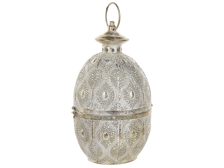 Beliani Lampion złoty metalowy 34 cm ze szklanym wkładem na świeczkę jajo orientalny ażurowy