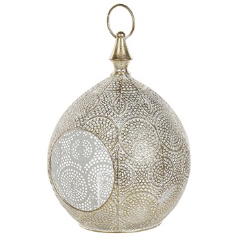 Beliani Lampion złoty metalowy 33 cm ze szklanym wkładem na świeczkę orientalny  ażurowy
