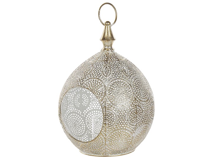 Beliani Lampion złoty metalowy 33 cm ze szklanym wkładem na świeczkę orientalny  ażurowy Świecznik Kategoria Świeczniki i świece Podgrzewacz Szkło Kolor Szary