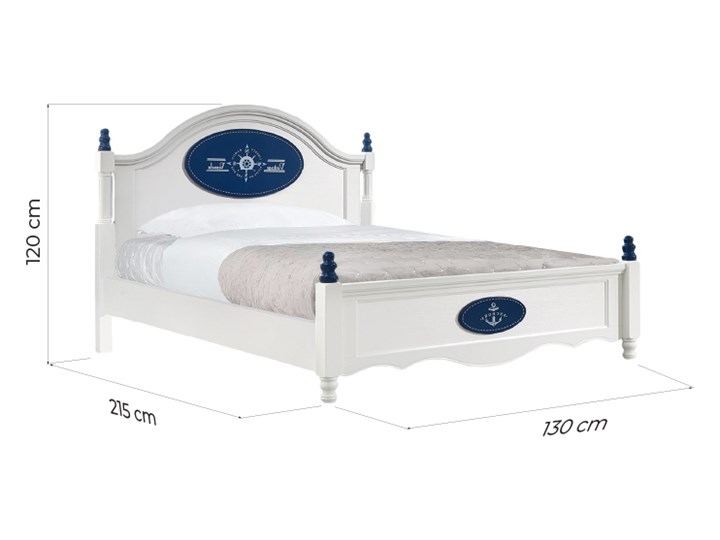 Łóżko dla dzieci 120x200 cm, białe, niebieski dekor, Julianne Płyta MDF Tkanina Kolor Biały