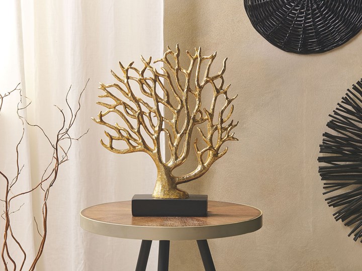 Beliani Figurka dekoracyjna złota żywica syntetyczna 41 cm w kształcie drzewa z podstawką nowoczesny wygląd akcesorium ozdoba Rośliny Kolor Złoty