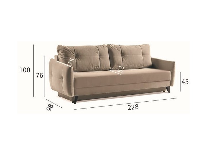 Sofa z funkcją spania EDDY Kolor Szary Szerokość 228 cm Głębokość 98 cm Typ Gładkie