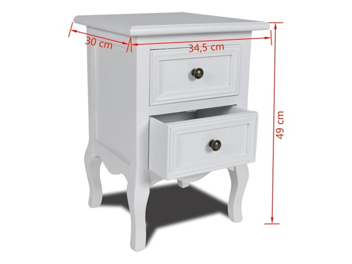 vidaXL Szafka nocna z 2 szufladami, MDF, biała Głębokość 30 cm Płyta MDF Kolor Biały Wysokość 49 cm Płyta laminowana Drewno Nocne Szerokość 35 cm Sosna Pomieszczenie Sypialnia
