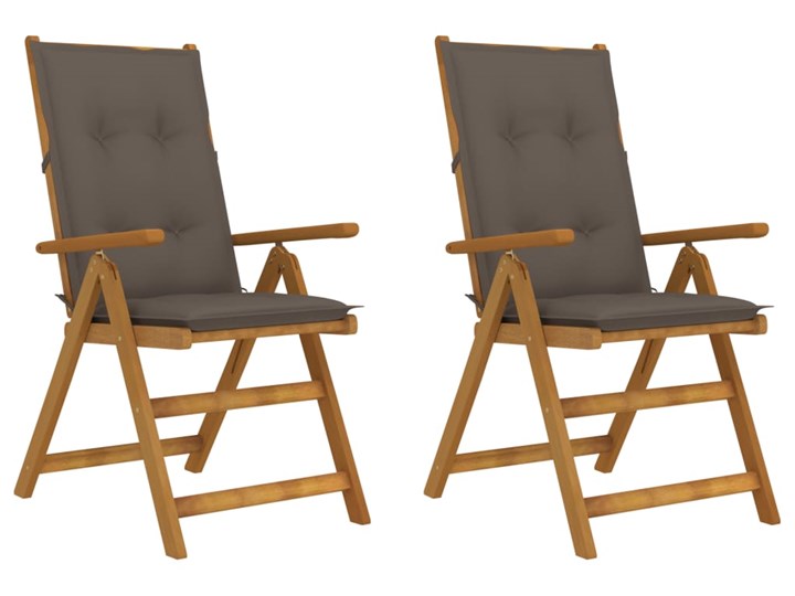 vidaXL Rozkładane krzesła ogrodowe z poduszkami, 2 szt., lita akacja Drewno Tworzywo sztuczne Krzesło składane Krzesło z podłokietnikami Kolor Biały