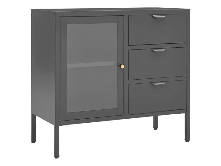 vidaXL Komoda, antracytowa, 75x35x70 cm, stal i szkło hartowane Szerokość 105 cm Z szafkami i szufladami Kolor Szary