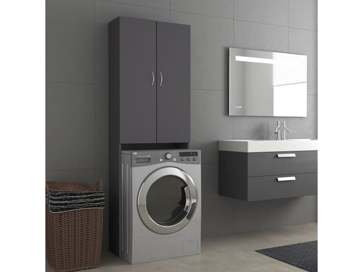 vidaXL Szafka na pralkę, szara, 64 x 25,5 x 190 cm Płyta MDF Szerokość 64 cm Głębokość 26 cm Płyta stolarska Szafki Rodzaj frontu Drzwiczki