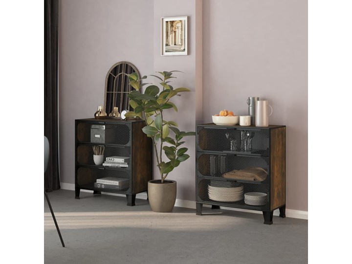 vidaXL Szafki, 2 szt., rustykalny brąz, 72x36x82 cm, metal i MDF Szerokość 72 cm Stojące Płyta MDF Płyta laminowana Głębokość 36 cm Styl Industrialny