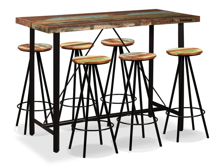 vidaXL Zestaw mebli barowych z litego drewna odzyskanego, 7 szt. Pomieszczenie Jadalnia Kategoria Stoły z krzesłami