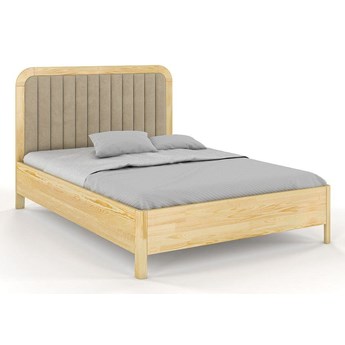 Tapicerowane łóżko drewniane sosnowe Visby MODENA z wysokim zagłówkiem / 140x200 cm, kolor naturalny, zagłówek Casablanca 2303