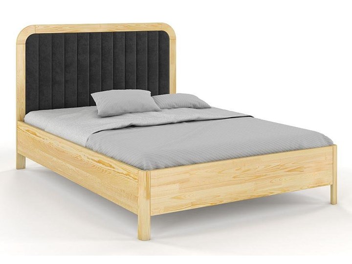 Tapicerowane łóżko drewniane sosnowe Visby MODENA z wysokim zagłówkiem / 120x200 cm, kolor naturalny ...