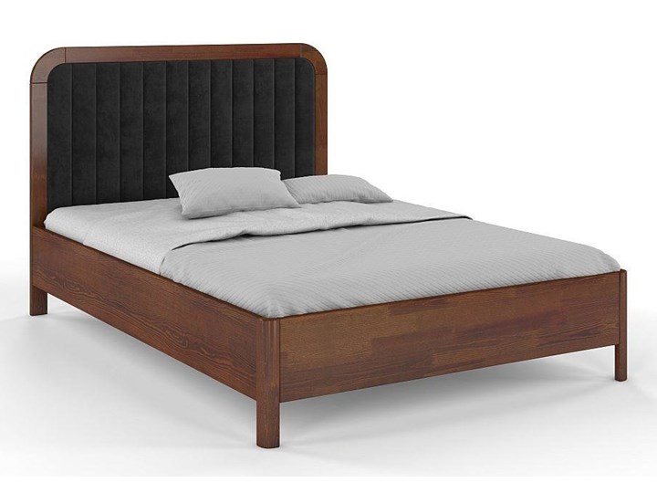 Tapicerowane łóżko drewniane sosnowe Visby MODENA z wysokim zagłówkiem / 120x200 cm, kolor orzech, z ...