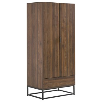 Beliani Szafa ciemne drewno płyta wiórowa metalowa podstawa industrialna drzwi szuflada drążek ubraniowy półka do sypialni