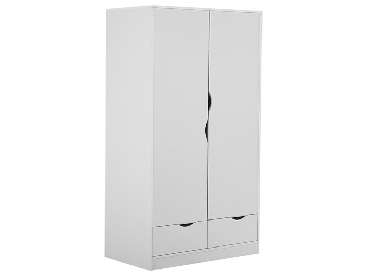 Beliani Szafa biała płyta wiórowa minimalistyczna drzwi 2 szuflady drążek ubraniowy półka do sypialni Drewno Szerokość 99 cm Głębokość 59 cm Kolor Biały