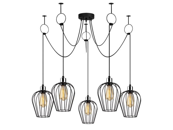 SELSEY Żyrandol wiszący Solanum x5 czarny asymetryczny Pomieszczenie Salon Lampa z kloszem Metal Styl Nowoczesny