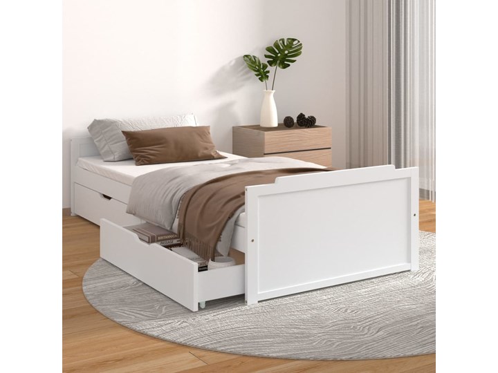 vidaXL Rama łóżka z szufladami, biała, drewno sosnowe, 90 x 200 cm Łóżko drewniane Kolor Biały Styl Rustykalny