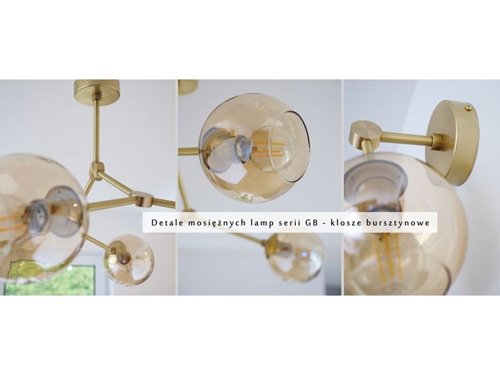 Nowoczesna lampa wisząca 4 klosze bursztynowe GB-S4S Lampa z kloszem Kategoria Lampy sufitowe Mosiądz Szkło Metal Stal Kolor Złoty