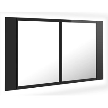 vidaXL Szafka łazienkowa z lustrem i LED, czarna, połysk, 80x12x45cm