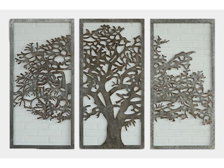 Wielka Metalowa Dekoracja Ścienna Drzewo Zestaw 3 Ażurowych Paneli