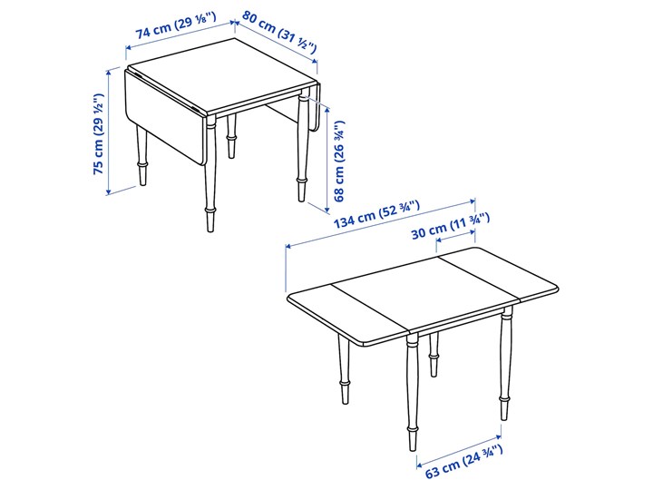 IKEA DANDERYD / INGOLF Stół i 2 krzesła, sosna czarny/czarny, 74/134x80 cm Pomieszczenie Jadalnia