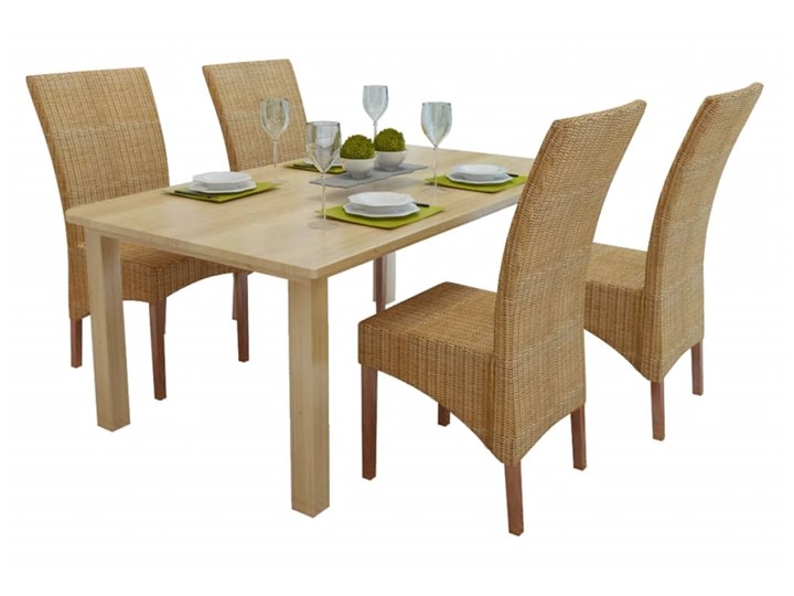 vidaXL Krzesła stołowe, 4 szt., brązowe, naturalny rattan Drewno Wysokość 93 cm Głębokość 62 cm Szerokość 45 cm Pomieszczenie Jadalnia