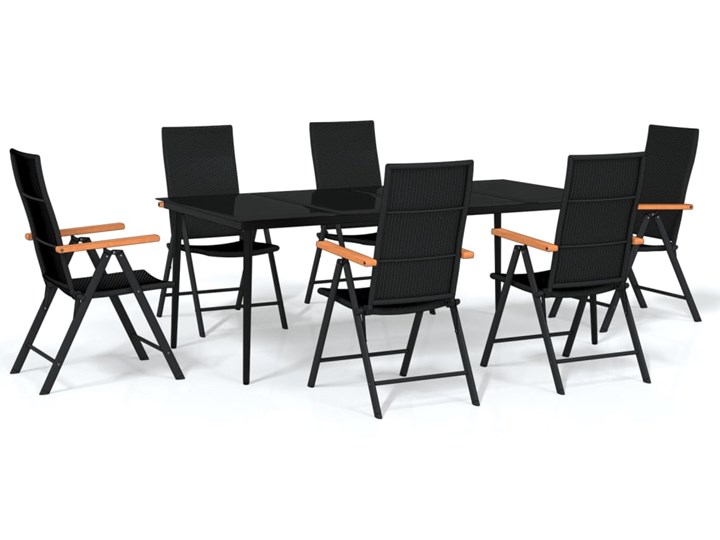 vidaXL 7-częściowy zestaw mebli ogrodowych, czarny Zawartość zestawu Stolik Aluminium Stal Rattan Zestawy obiadowe Stoły z krzesłami Zawartość zestawu Stół