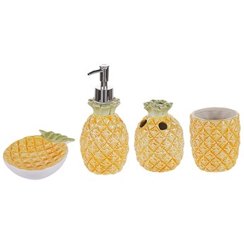 Beliani Zestaw akcesoriów łazienkowych żółty dolomit nowoczesny dozownik mydła mydelniczka pojemnik na szczoteczki ananas