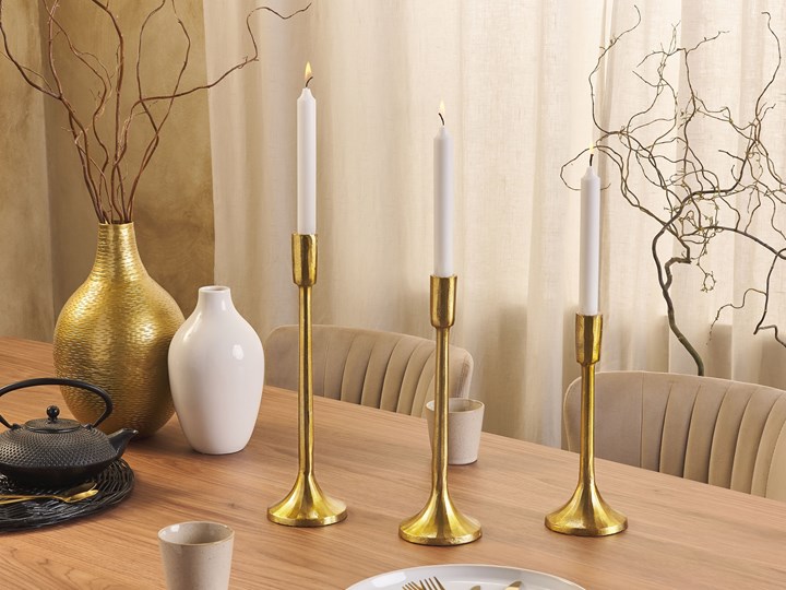 Beliani Zestaw 3 świeczników złoty metalowy glamour handmade do jadalni do sypialni Aluminium Świeca Kategoria Świeczniki i świece