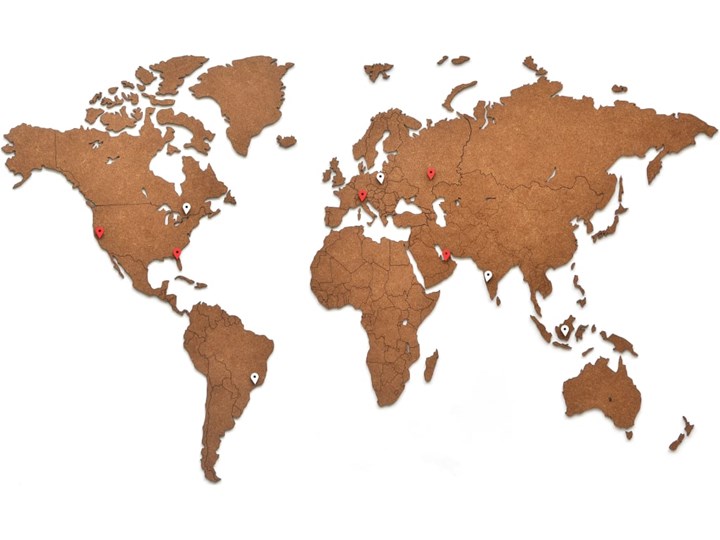MiMi Innovations Drewniana mapa świata Luxury, brązowa, 90x54 cm Kolor Brązowy Kategoria Dekor ścienny